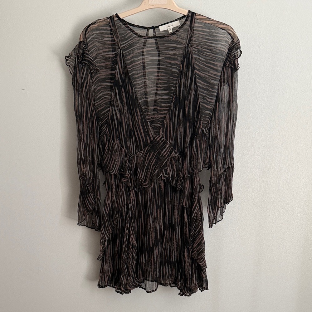 IRO Sheer Black and Brown Striped Dress